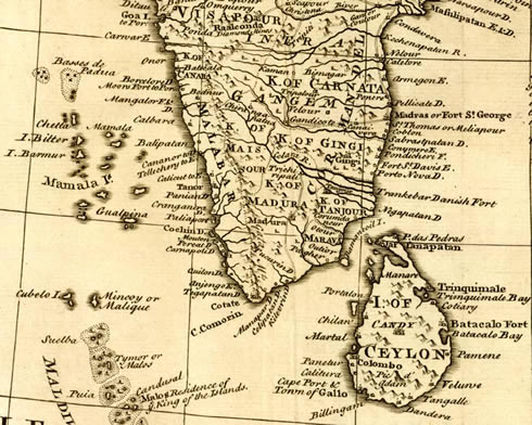 Map of south india and laccadives, by Bowen 1747