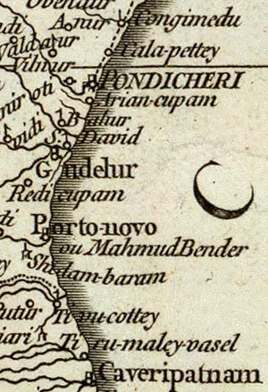 french map showing porto novo in tamil nadu also named 'mahmud bender'